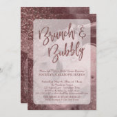 Dunkle Rose Gold Glitzer Champagner Brunch & Bubbl Einladung (Vorne/Hinten)