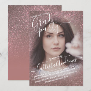 Dunkle Rose Gold Glitzer Ombre Foto Abschluss Einladung