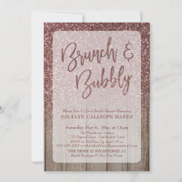 Dunkle Rose Gold Glitzer Stall Holz Brunch & Bubbl Einladung