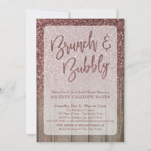 Dunkle Rose Gold Glitzer Stall Holz Brunch & Bubbl Einladung
