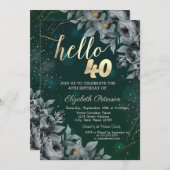 Dunkle Rose Grün 40. Geburtstag Einladung (Vorne/Hinten)