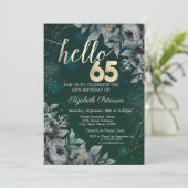 Dunkle Rose Grün 65. Geburtstag Einladung (Stehend Vorderseite)