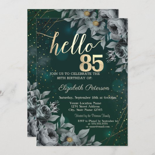 Dunkle Rose Grün 85. Geburtstag Einladung (Vorne/Hinten)