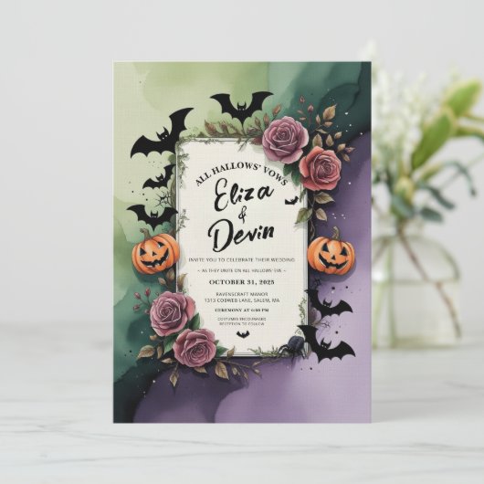 Dunkle Rose Halloween Wasserfarbe Einladung (Stehend Vorderseite)