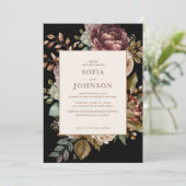 Dunkle Rose Herbst Winter Wasserfarbenblütenhochze Einladung (Stehend Vorderseite)