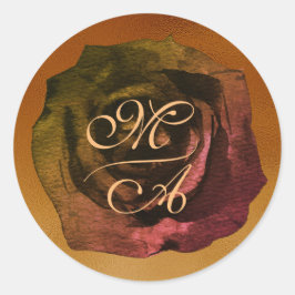 Dunkle Rose Monogramm-Hochzeitsticker Runder Aufkleber