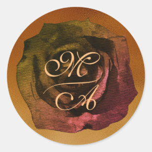 Dunkle Rose Monogramm-Hochzeitsticker Runder Aufkleber
