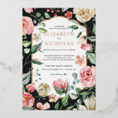 Dunkle Rose | Romantische Frühlingsflorale Hochzei Folieneinladung (Vorderseite)