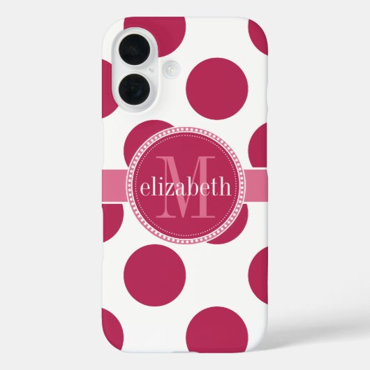 Dunkle Rose Rosa Big Polka Dots Monogramm Case-Mate iPhone Hülle (Rückseite)