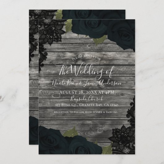 Dunkle Rose Rustikales Holzschwarzwurzel Elegante Einladung (Vorne/Hinten)