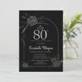 Dunkle Rose Schwarz 80. Geburtstag Einladung (Stehend Vorderseite)