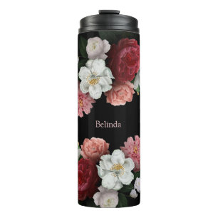 Dunkle Rose Schwarzer Hintergrundname Monogramm Thermosbecher