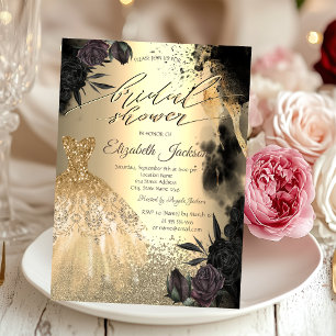 Dunkle Rosen Gold Diamanten Brautkleid Brautparty Einladung