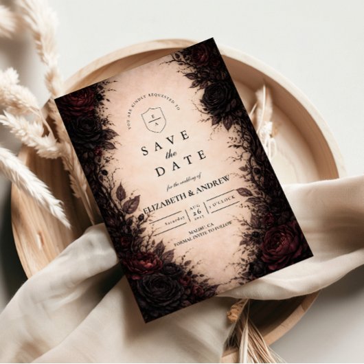 Dunkle Rosen-Gotische Hochzeit Save The Date