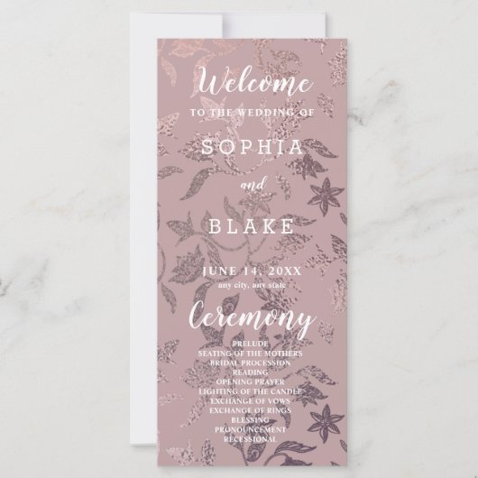 Dunkle Rosenhochzeit und florales Hochzeitsprogram (Vorderseite)