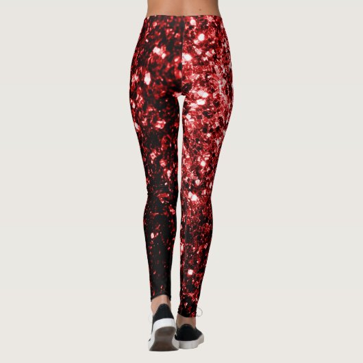 Dunkle rote Imitate Glitzer Glitzern Glamour Leggings (Rückseite)