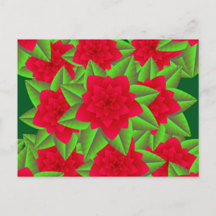 Dunkle rote Kamelien und grüne Blätter Postkarte