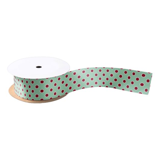 Dunkle rote Polka Punkte auf Mint Green Ribbon Satinband (Spule)