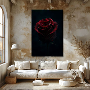 Dunkle rote Rose elegante Naturfotografie Kunst Leinwanddruck