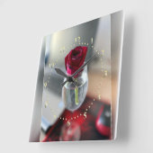 Dunkle rote Rose Quadratische Wanduhr (Winkel)