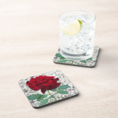 Dunkle Rote Rose Untersetzer (Rechte Seite)