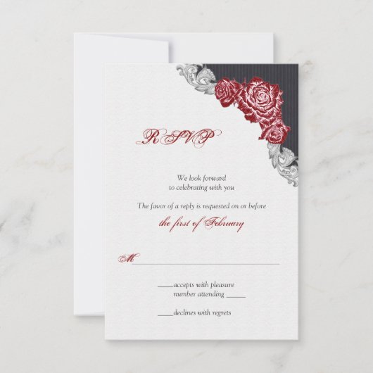 Dunkle Rote Rose Wedding RSVP Card Karte (Vorderseite)