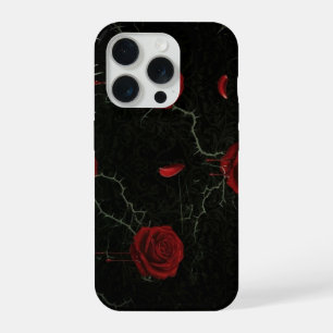 Dunkle rote Rosen Dornen Gothic-Muster iPhone 15 Pro Hülle