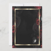 Dunkle Rote Rosen Gold Rahmen Black Quinceñera Einladung (Rückseite)