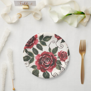 Dunkle rote Rosen-Papierplatte Pappteller