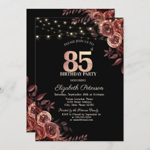 Dunkle Rote Rosen, String Lights Black 85. Geburts Einladung