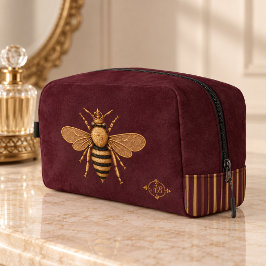 Dunkle Royal Biene | Burgund & Gold Französisch Waschbeutel