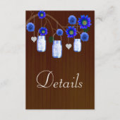 Dunkle Rustikal Blue Floral Mason Jars Hochzeitdet Begleitkarte (Vorderseite)