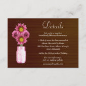Dunkle rustikal rosa Blumenmason Jar Hochzeitdetai Begleitkarte (Vorderseite)