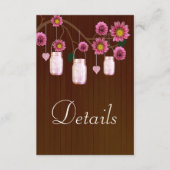 Dunkle rustikal rosa Blumenmason Jars Hochzeitdeta Begleitkarte (Vorderseite)