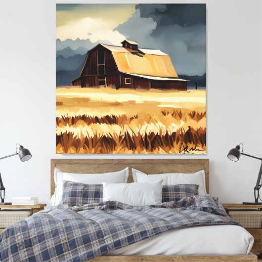 Dunkle Rustikale Barriere- und Weizenfeld Leinwanddruck (Insitu (Schlafzimmer))