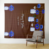 Dunkle Rustikale blaue Blumenmason Jars Foto Hinte Wandteppich (Beispiel (Horizontal))