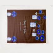 Dunkle Rustikale blaue Blumenmason Jars Foto Hinte Wandteppich (Vorderseite (Horizontal))