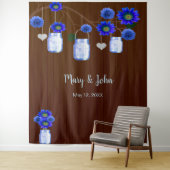 Dunkle Rustikale blaue Blumenmason Jars Foto Hinte Wandteppich (Beispiel)