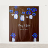 Dunkle Rustikale blaue Blumenmason Jars Foto Hinte Wandteppich (Vorderseite)
