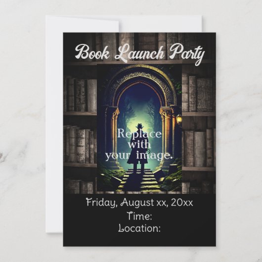 Dunkle Rustikale Bücherregale Hintergrund Einladung (Vorderseite)