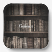 Dunkle Rustikale Bücherregale Hintergrund Pappteller (Vorderseite)