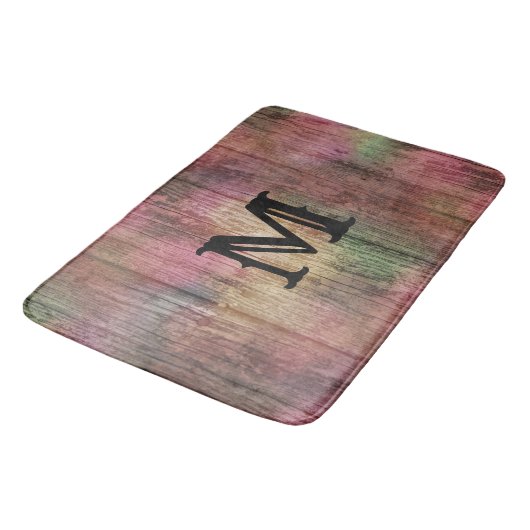 Dunkle Rustikale Cranberry und Sage Boho Muster Badematte (Schrägansicht)