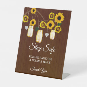 Dunkle rustikale Gelbe Blumenmason Jar Hochzeitsic Sockelschild