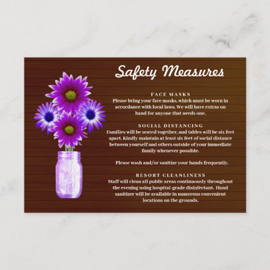 Dunkle rustikale Lila Blumenmason Jar Sicherheitsm Begleitkarte (Vorderseite)