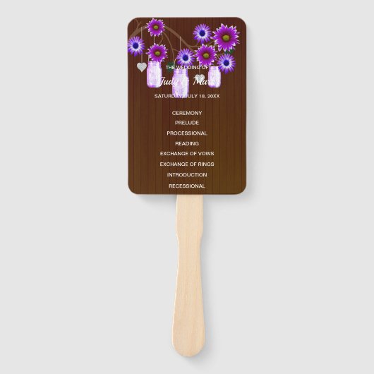 Dunkle Rustikale Lila Blumenmason Jars Hochzeit Fächer (Vorderseite)