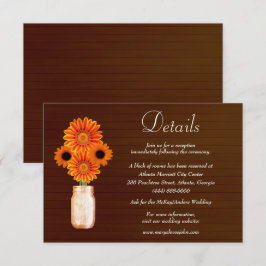 Dunkle rustikale Orange Floral Mason Jar Hochzeitd Begleitkarte