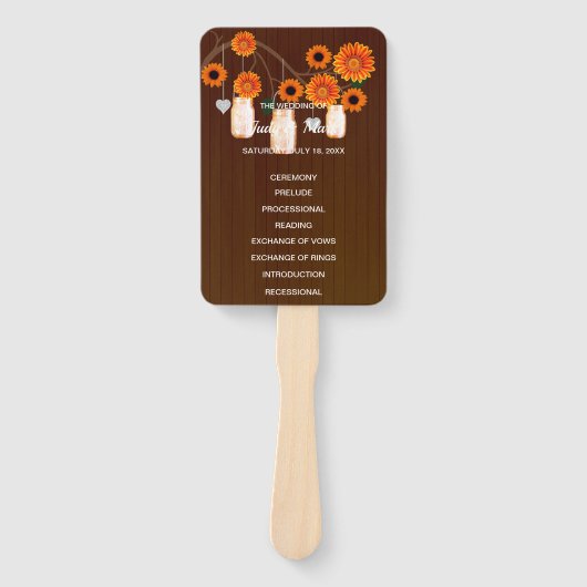 Dunkle rustikale Orange Floral Mason Jars Wedding Fächer (Vorderseite)