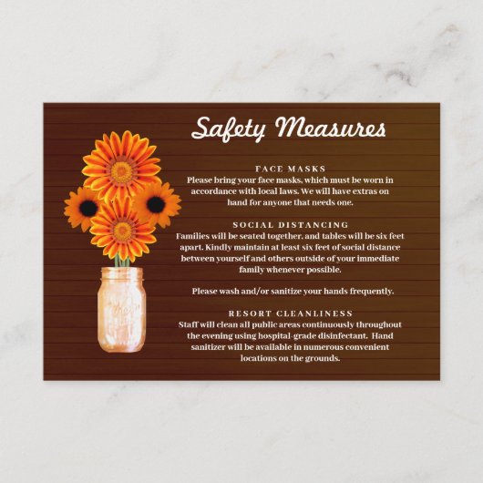 Dunkle rustikale Orangefarbene Mason Jar Sicherhei Begleitkarte (Vorderseite)