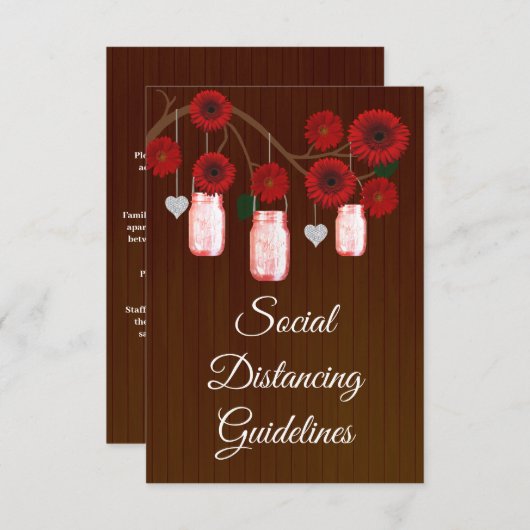 Dunkle rustikale rote Flora Mason Jar Sicherheitsm Begleitkarte (Vorne/Hinten)