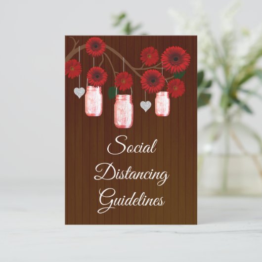 Dunkle rustikale rote Flora Mason Jar Sicherheitsm Begleitkarte (Stehend Vorderseite)